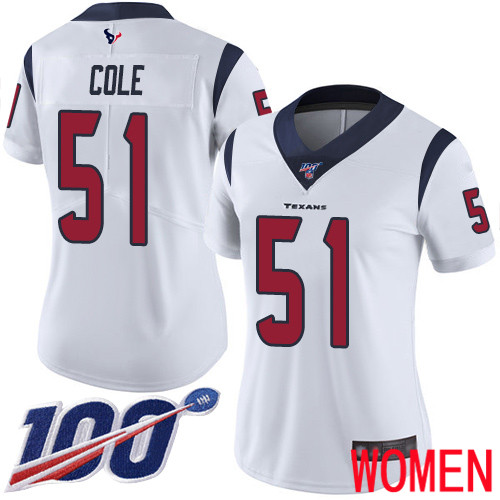 Houston Texans Limited White Women Dylan Cole Road Jersey NFL Football #51 100th Season Vapor Untouchable->houston texans->NFL Jersey